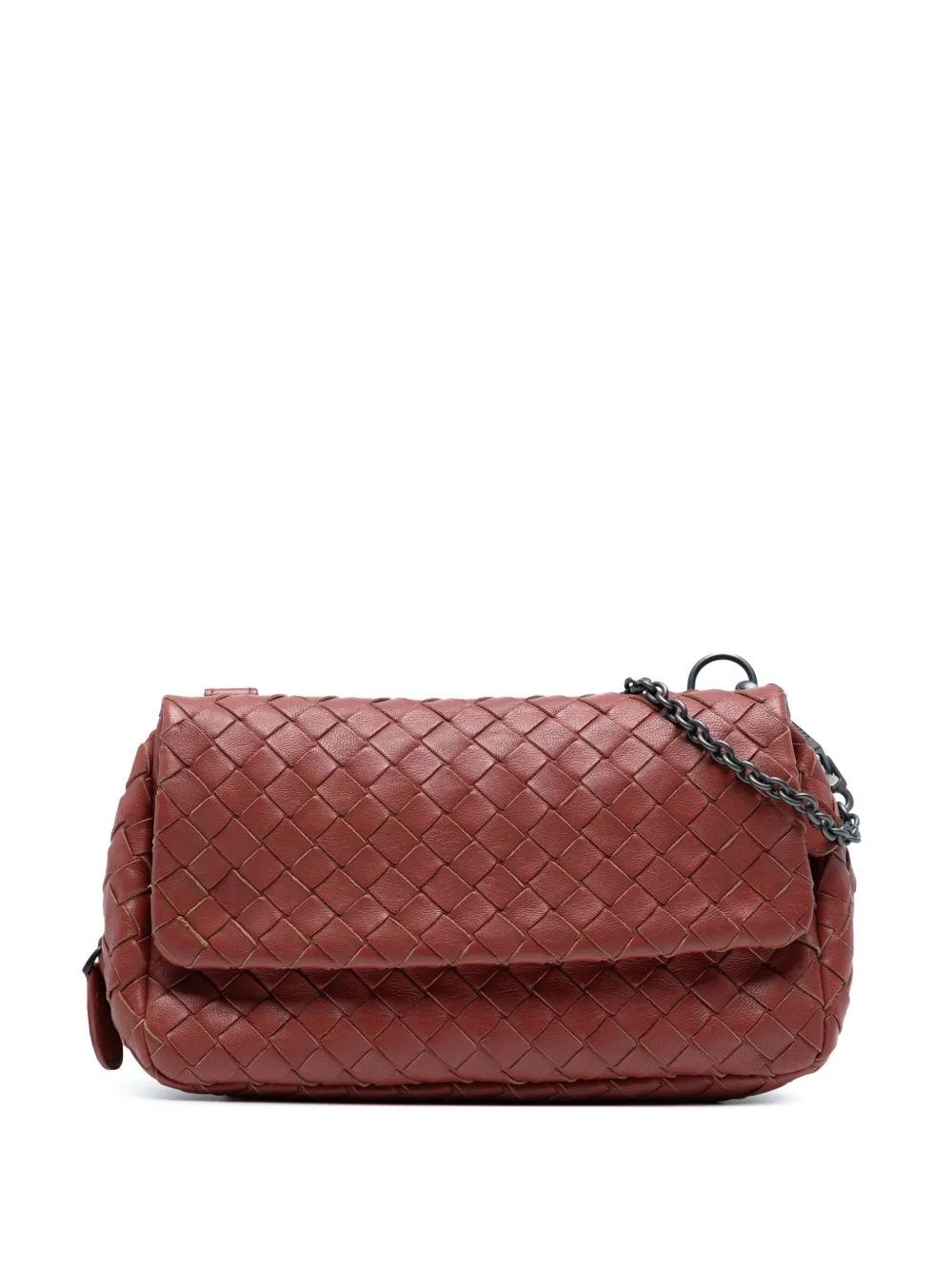 Pre-owned Bottega Veneta 2012-2025 Mini Nappa Intrecciato Expandable Chain Flap Crossbody Bag In Red