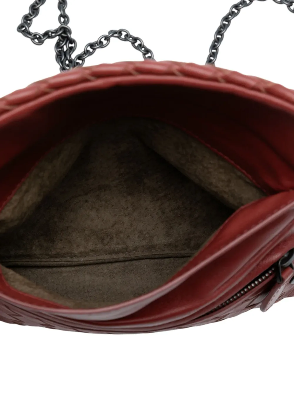 Pre-owned Bottega Veneta 2012-2025 Mini Nappa Intrecciato Expandable Chain Flap Crossbody Bag In Red