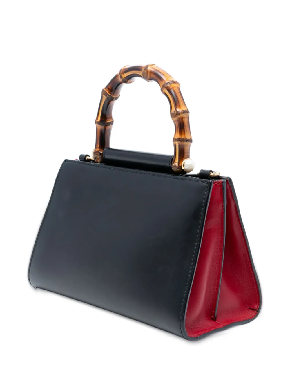 Pre-owned Gucci 2016-2025 Mini Nappa Bamboo Nymphaea Top Handle Bag Satchel In Black