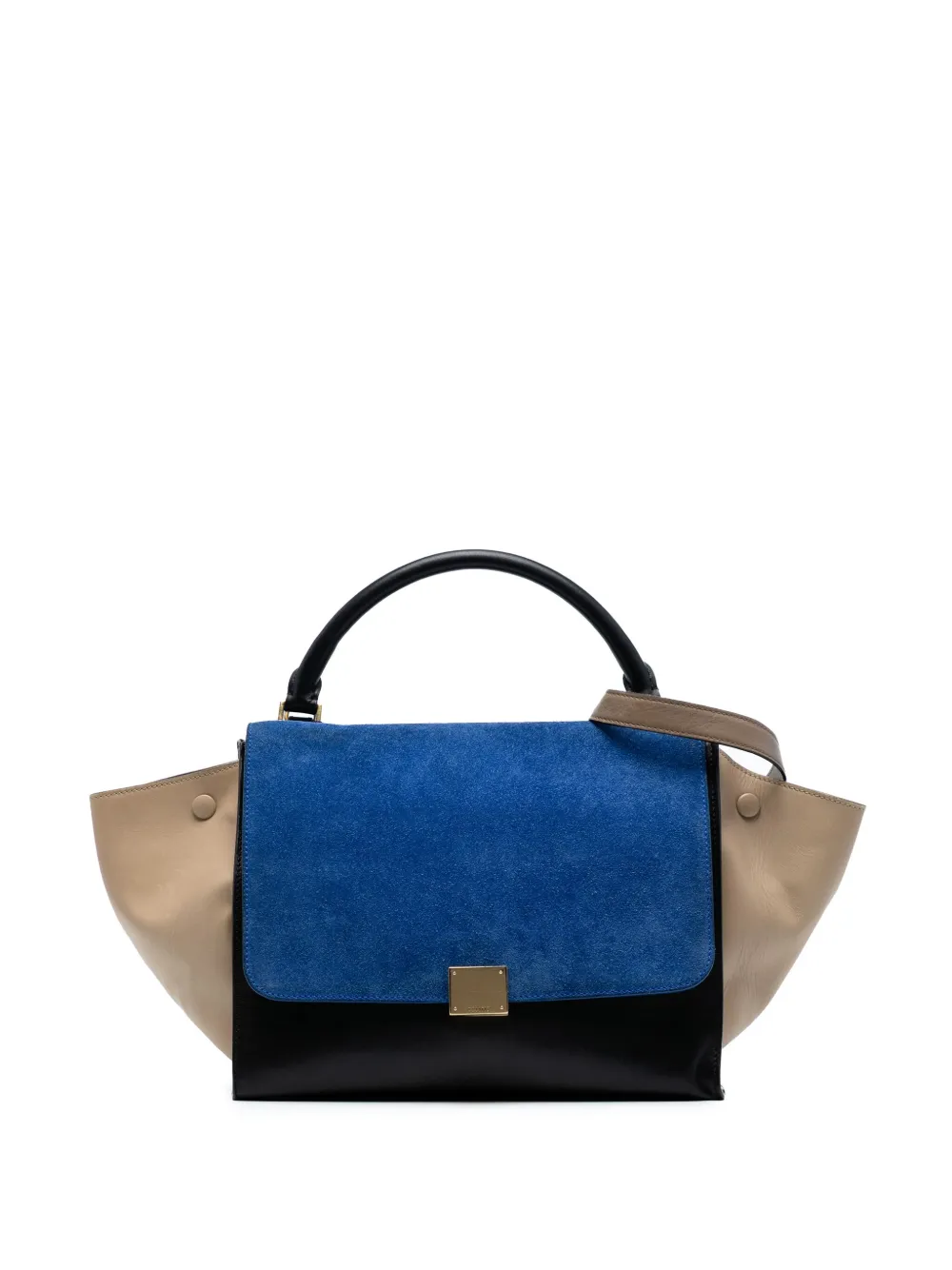 Pre-owned Celine 2012 Medium Tricolor Calfskin And Suede Trapeze Satchel In Black