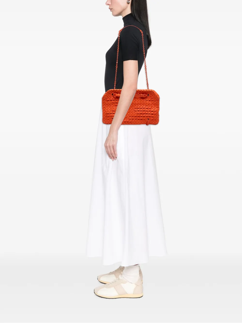 Pre-owned Bottega Veneta 2012-2025 Nappa Intrecciato Ruffle Duo Shoulder Bag In Orange