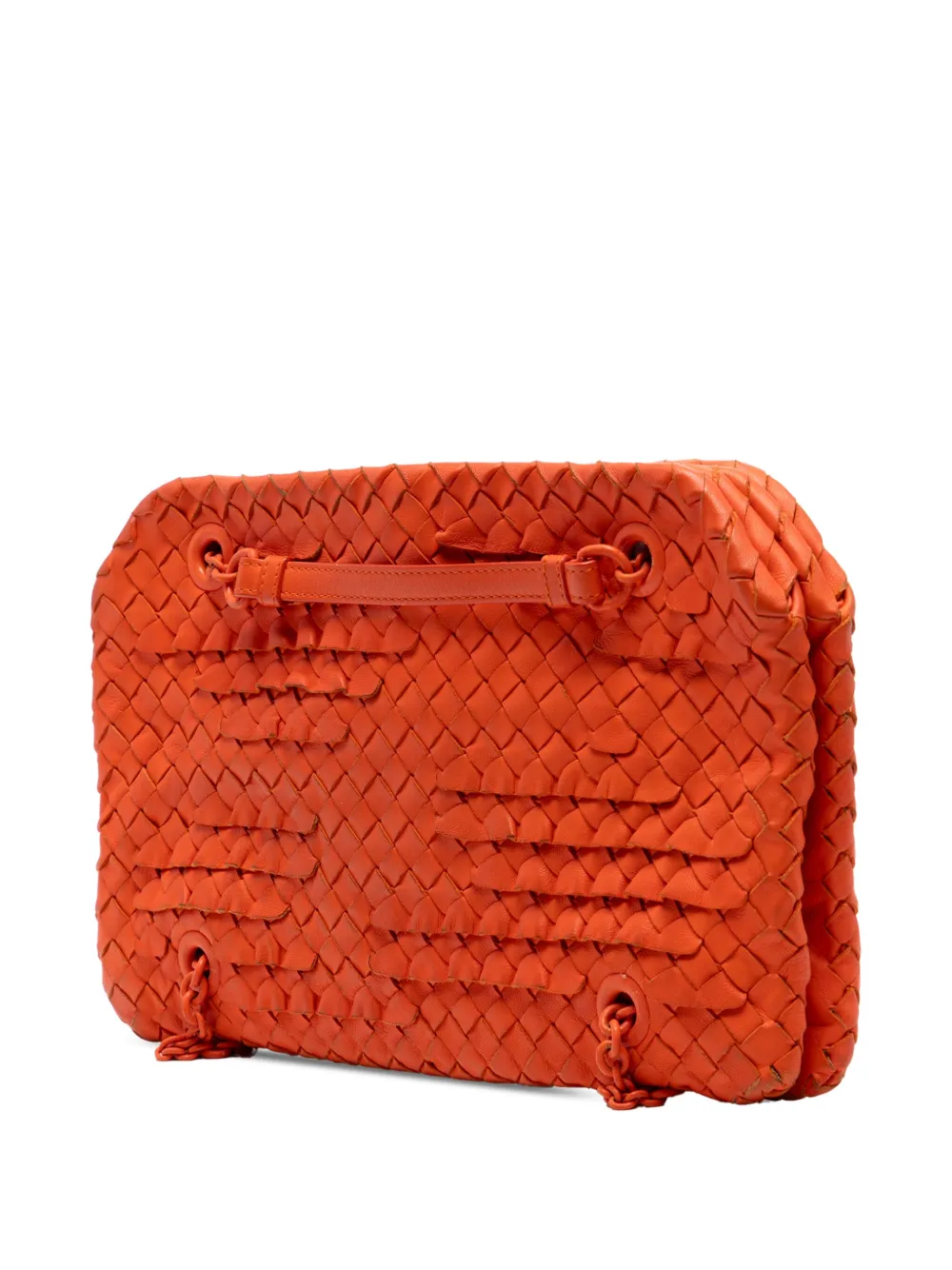 Pre-owned Bottega Veneta 2012-2025 Nappa Intrecciato Ruffle Duo Shoulder Bag In Orange