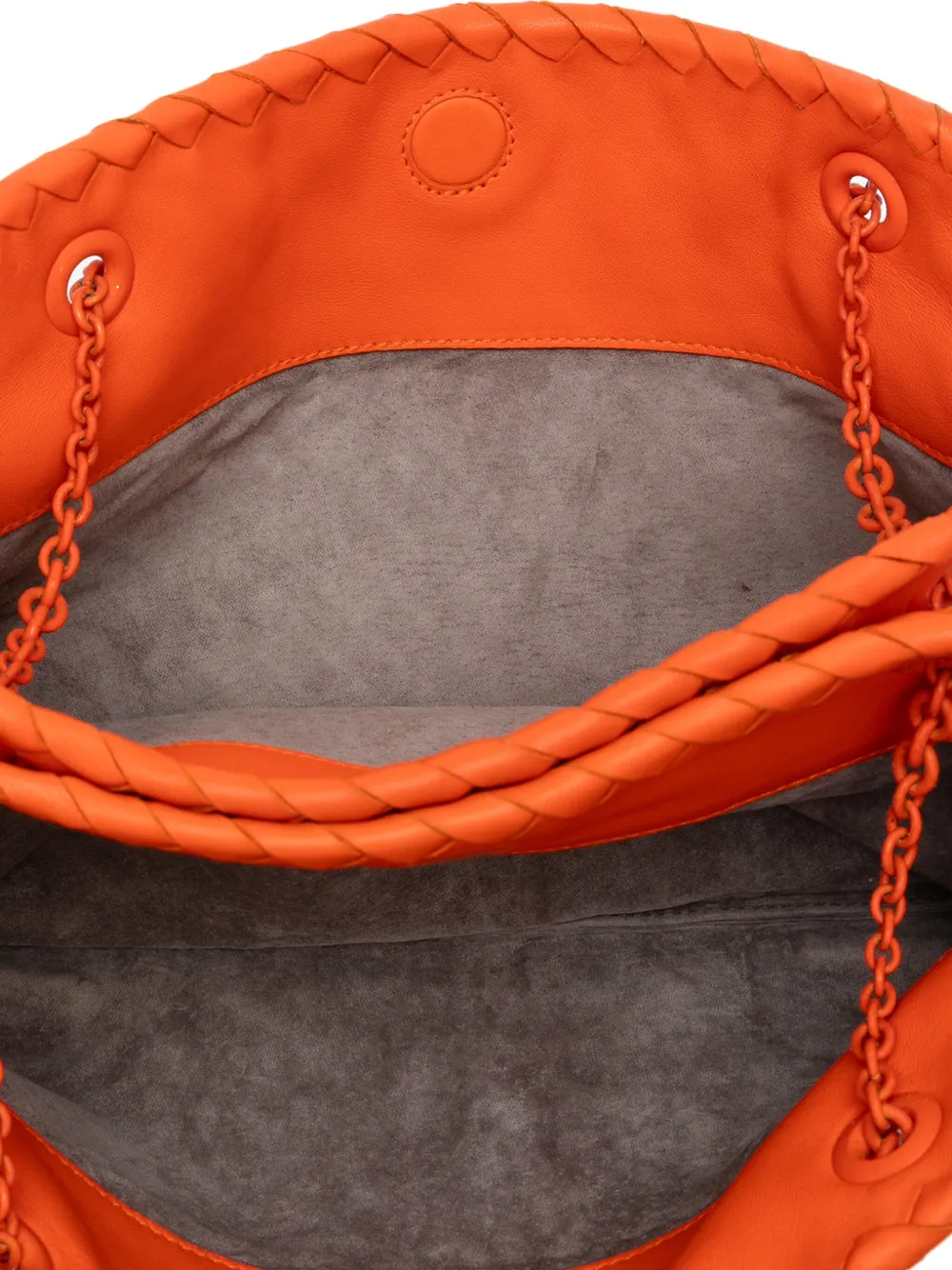 Pre-owned Bottega Veneta 2012-2025 Nappa Intrecciato Ruffle Duo Shoulder Bag In Orange