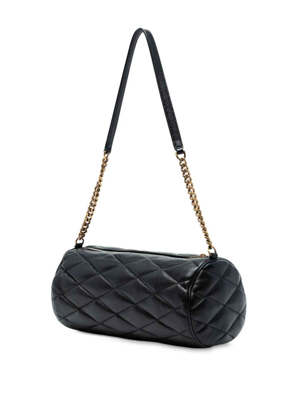SAINT LAURENT Pre-owned 2022 Small Quilted Lambskin Sade Tube Bag Shoulder Bag In Black