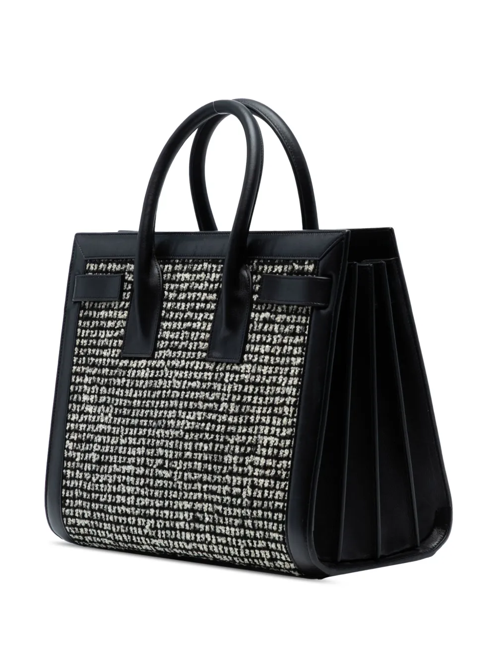 SAINT LAURENT Pre-owned 2014 Small Tweed Houndstooth Sac De Jour Satchel In Black