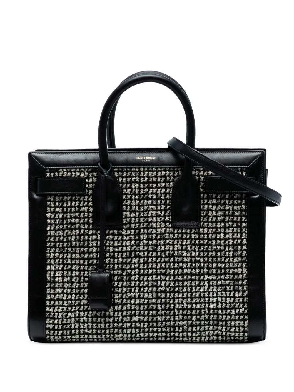 Saint Laurent Pre-Owned 2014 Small Tweed Houndstooth Sac De Jour satchel | Black | Image 1