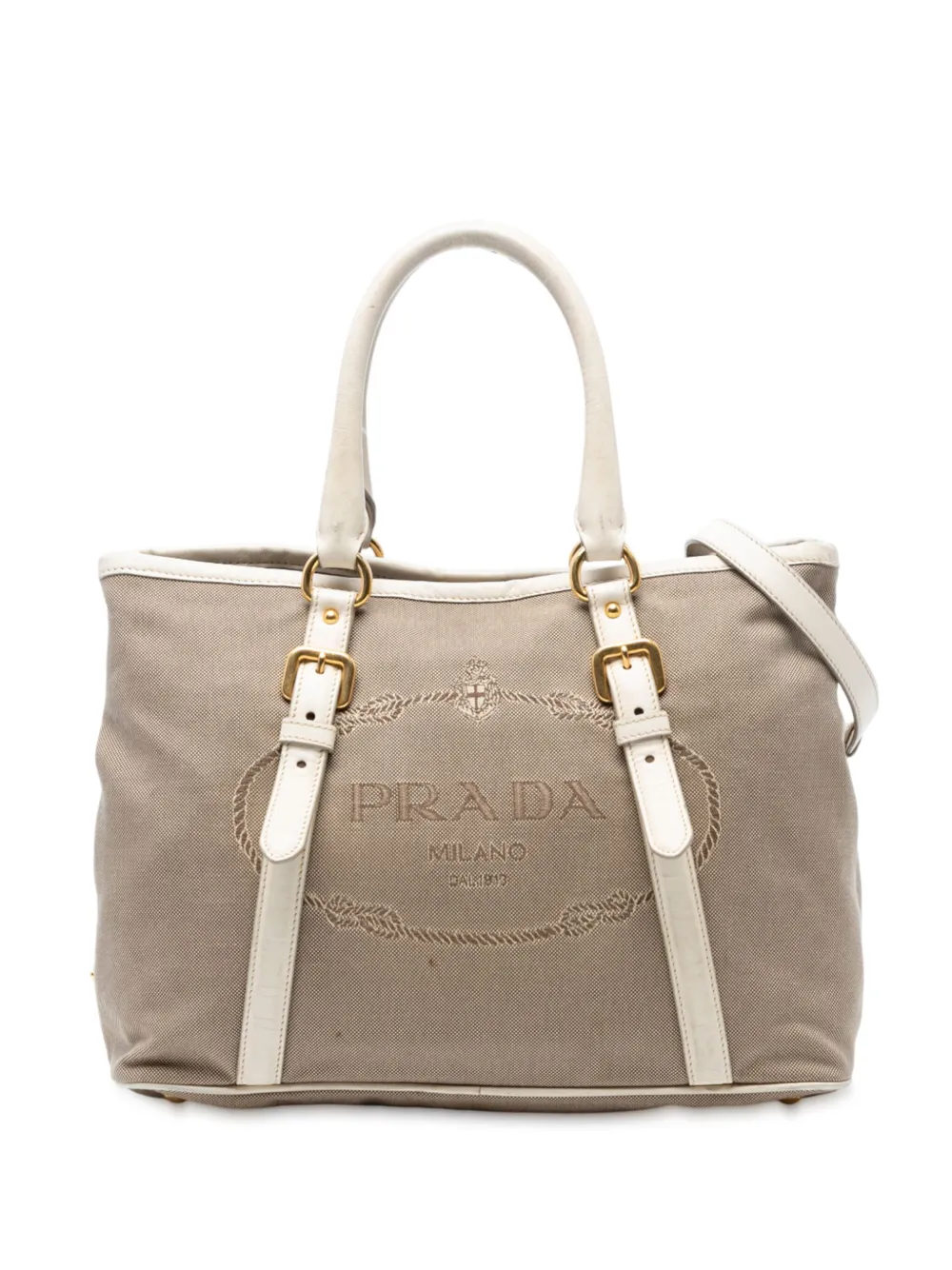 Pre-owned Prada 2013-2025 Canvas Canapa Logo Satchel In Brown