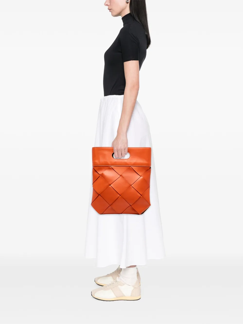 Pre-owned Bottega Veneta 2012-2025 Small French Calfskin Slip Tote Bag In Orange