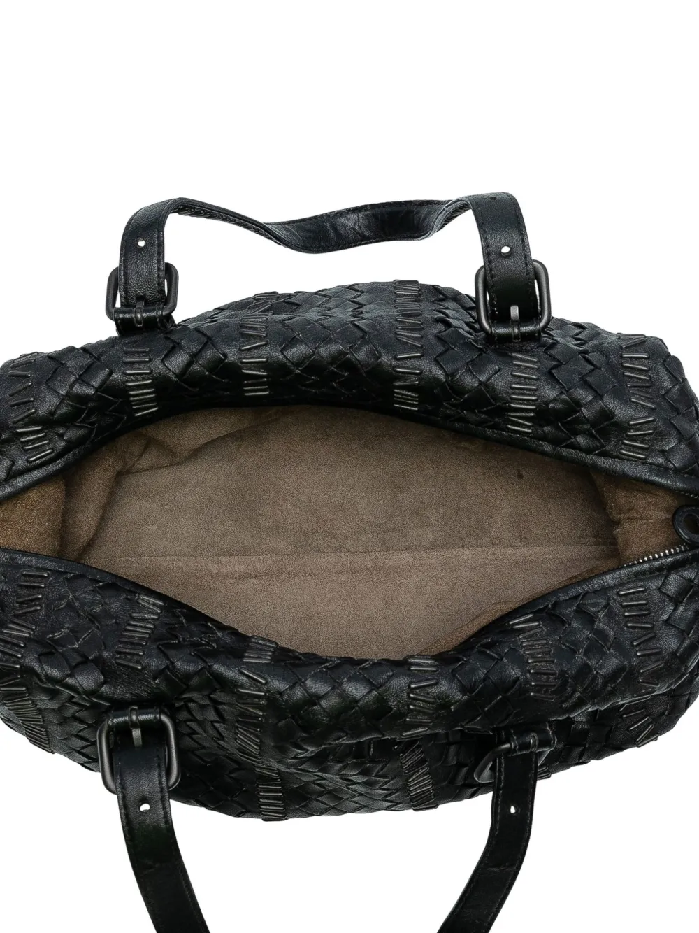 Pre-owned Bottega Veneta 2012-2025 Nappa Intrecciato Stitched Handbag In Black