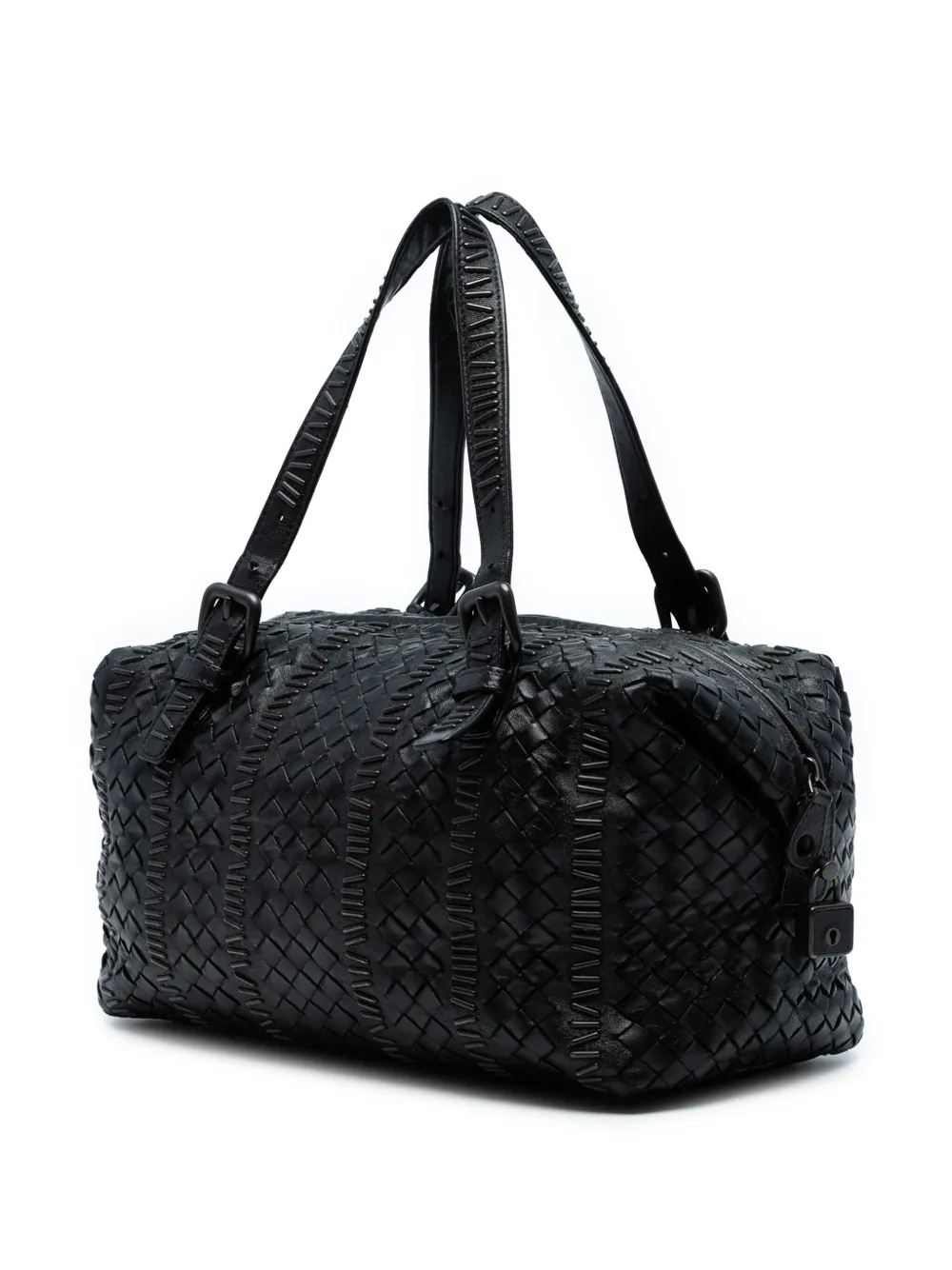 Pre-owned Bottega Veneta 2012-2025 Nappa Intrecciato Stitched Handbag In Black