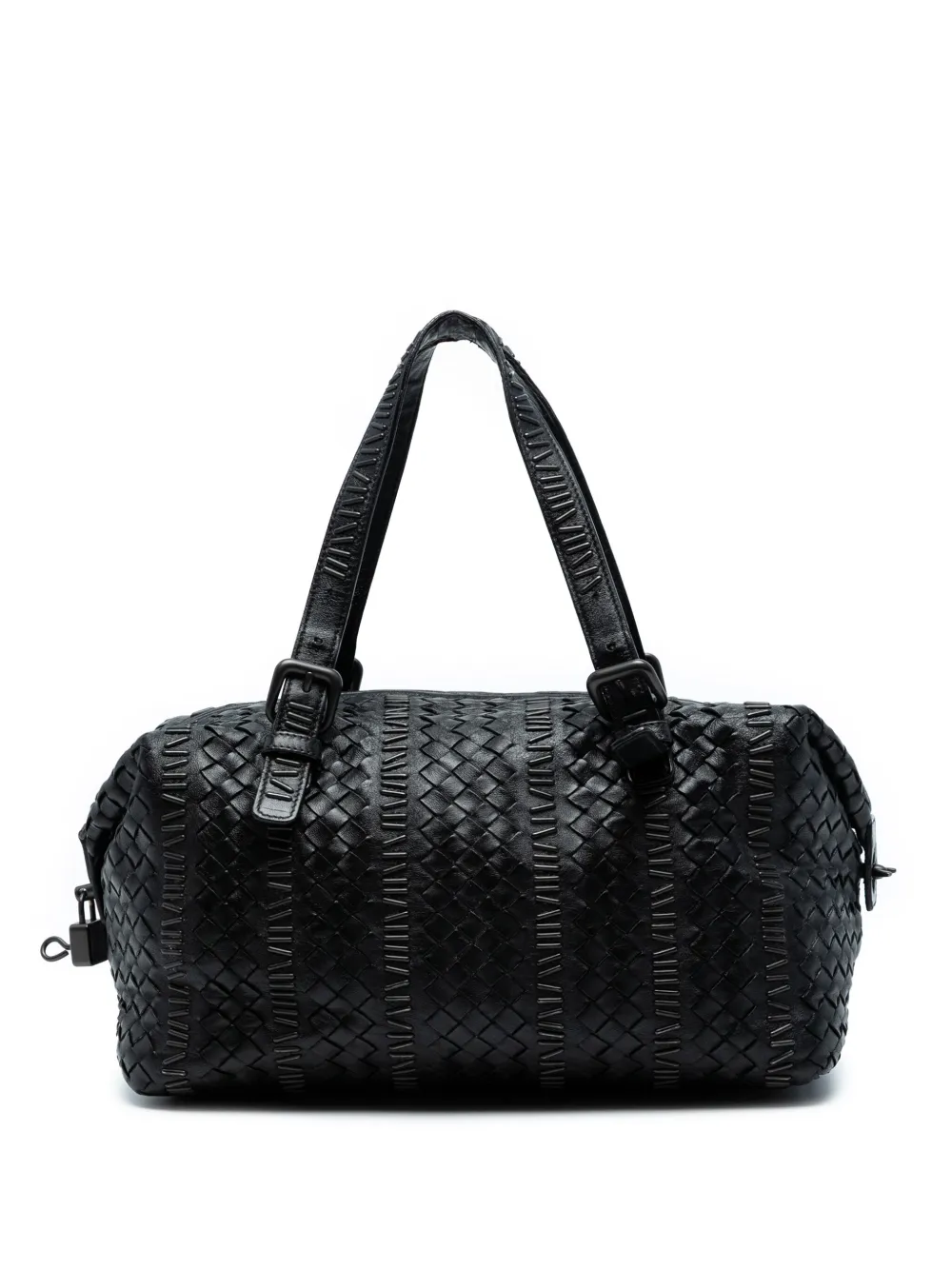 Pre-owned Bottega Veneta 2012-2025 Nappa Intrecciato Stitched Handbag In Black