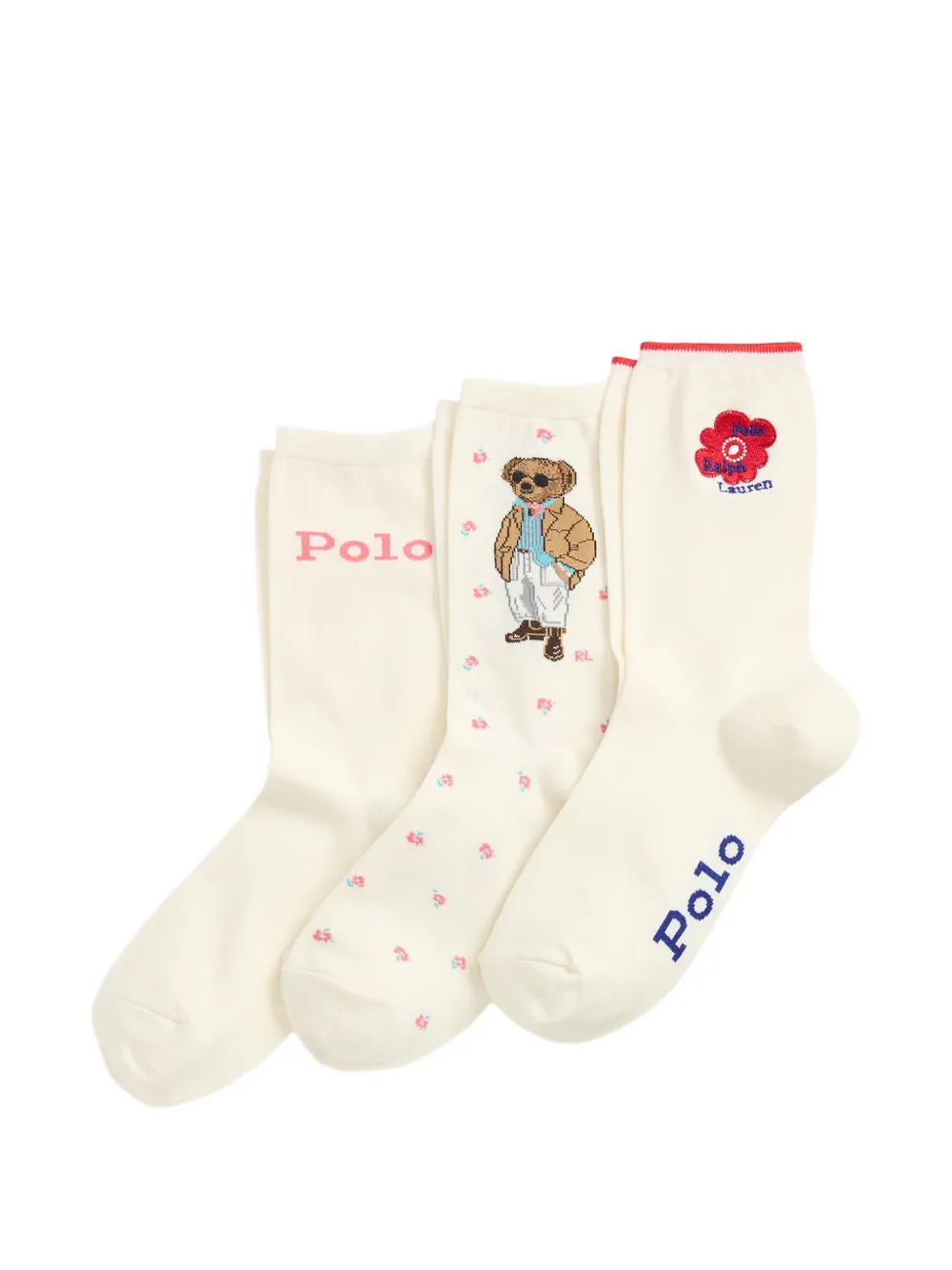 Polo Ralph Lauren Polo Bear floral-motif socks (set of three) - Toni neutri