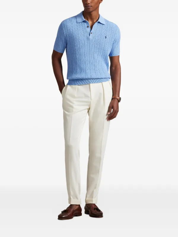 Polo Ralph Lauren cable-knit Polo Shirt | Blue | FARFETCH ZA