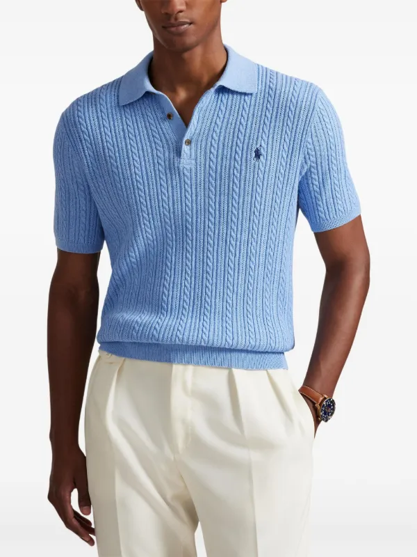 Polo Ralph Lauren cable-knit Polo Shirt | Blue | FARFETCH ZA