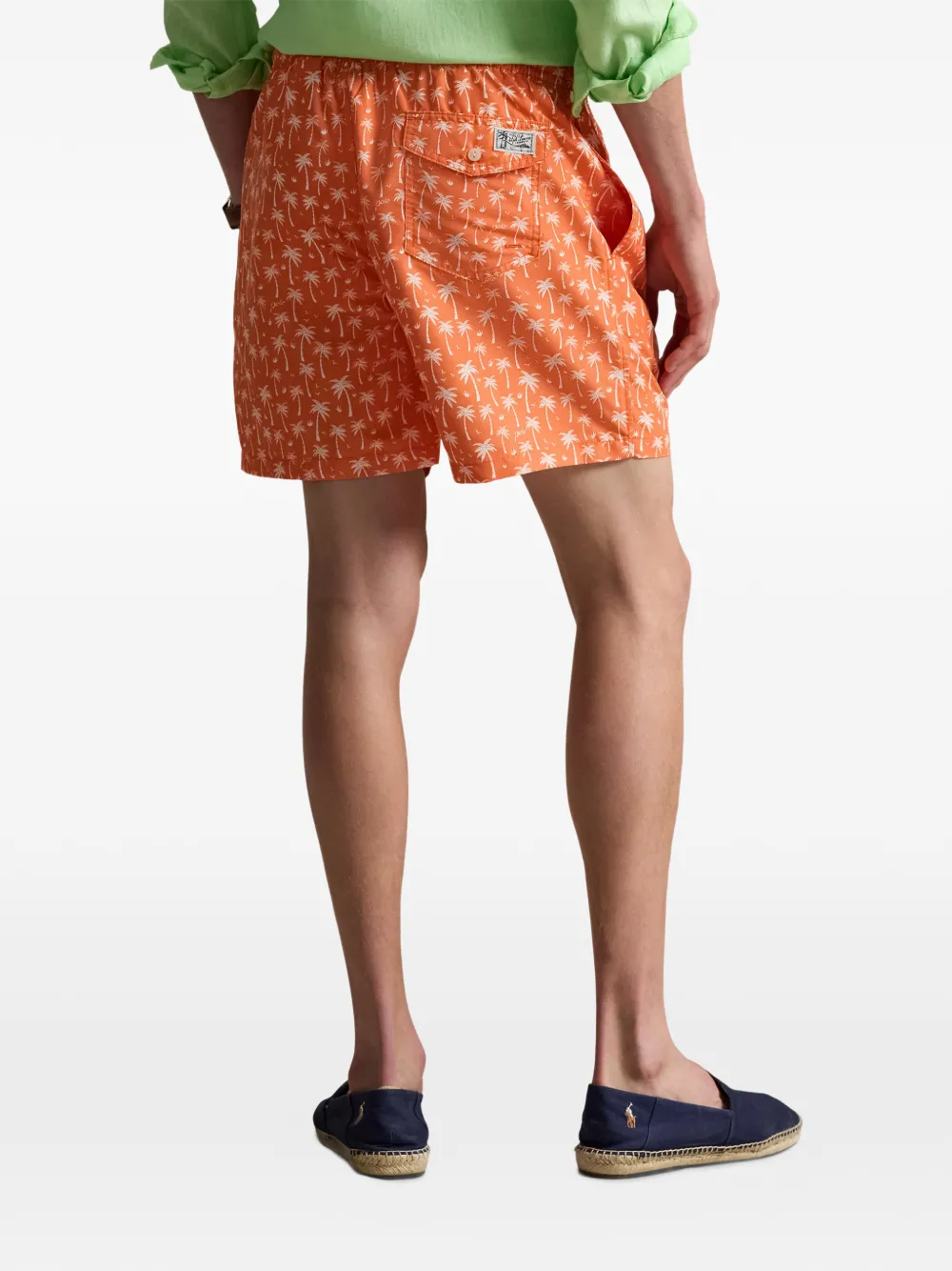 palm-pattern embroidered swim shorts