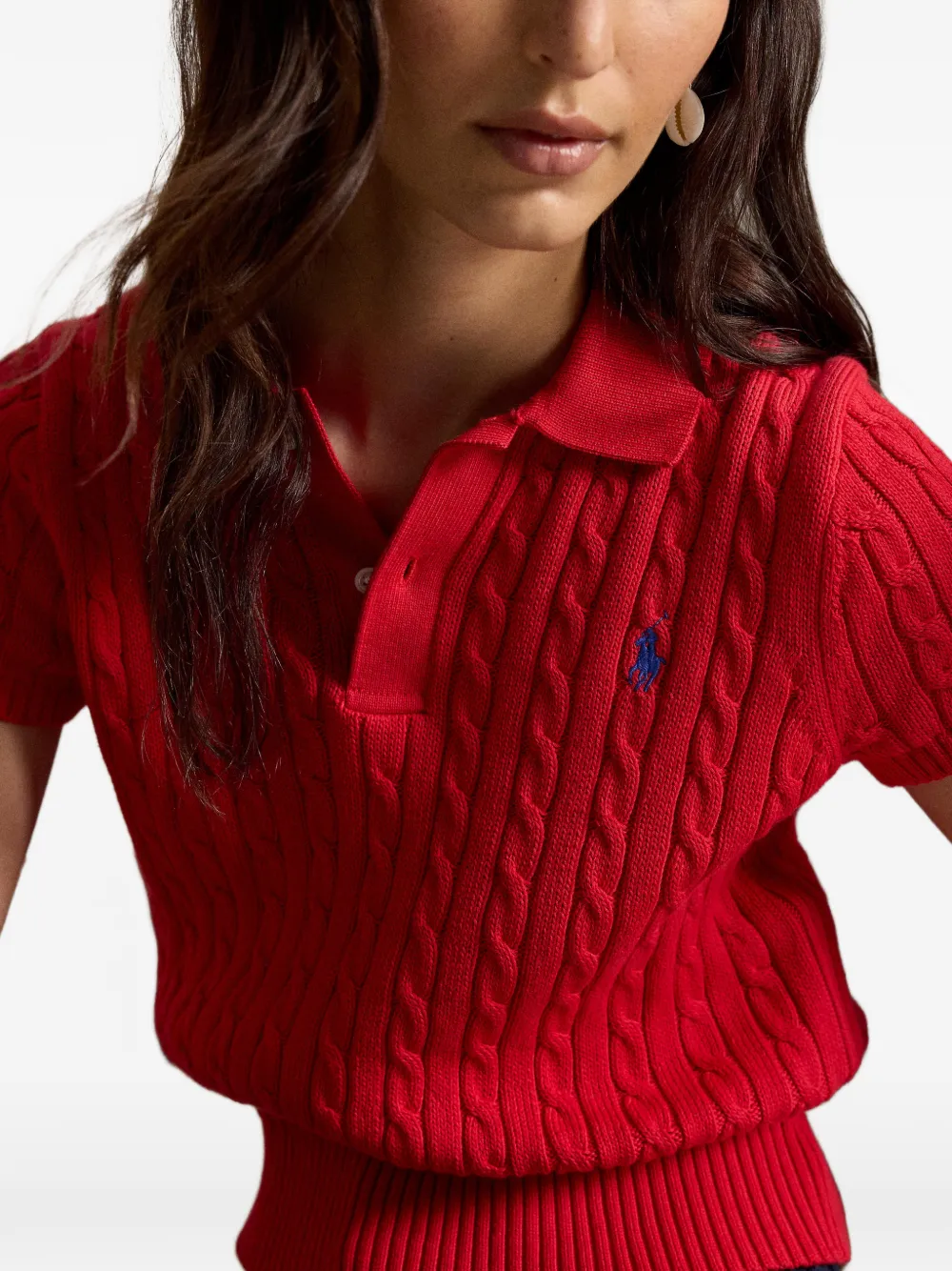 Polo Ralph Lauren Cropped cable-knit Polo Shirt | Red | FARFETCH