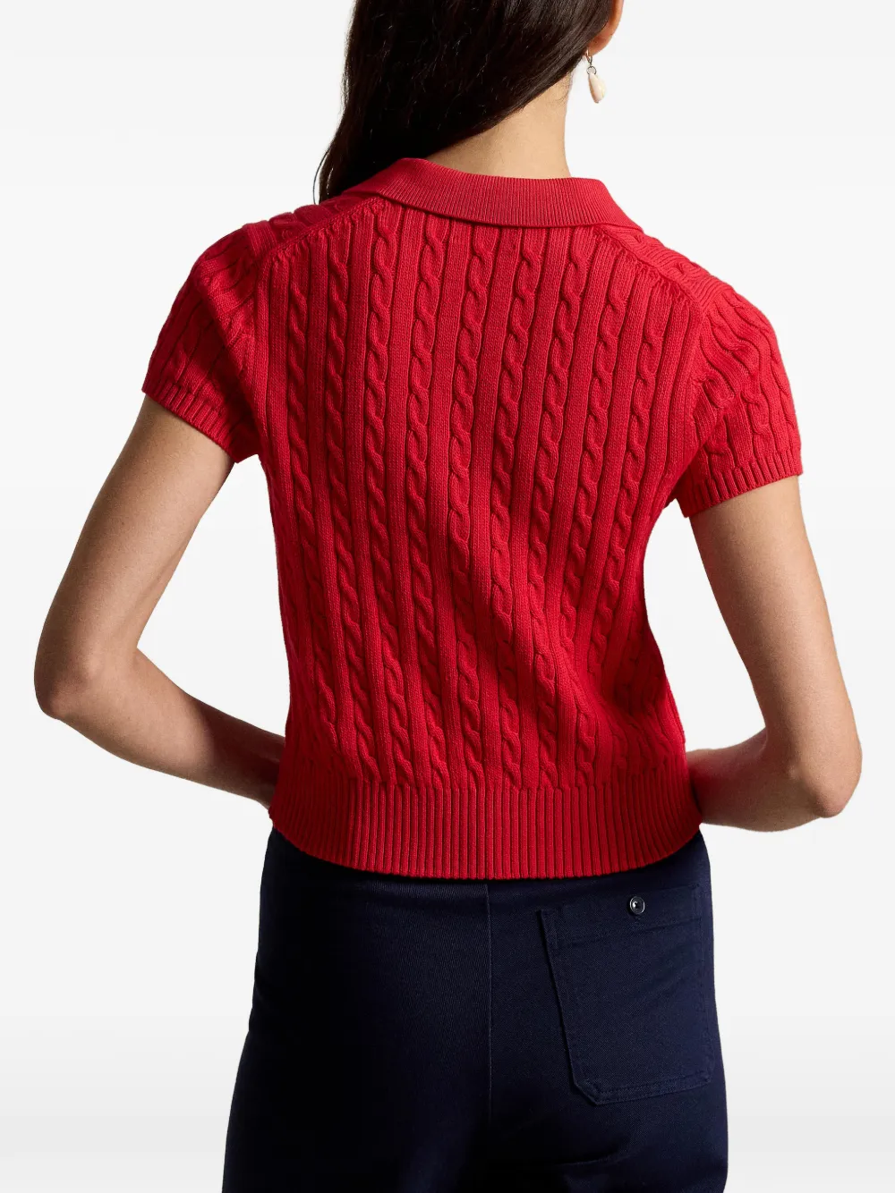 Polo Ralph Lauren Cropped cable-knit Polo Shirt | Red | FARFETCH