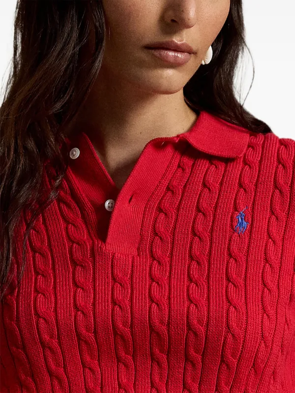 Polo Ralph Lauren Cropped cable-knit Polo Shirt | Red | FARFETCH