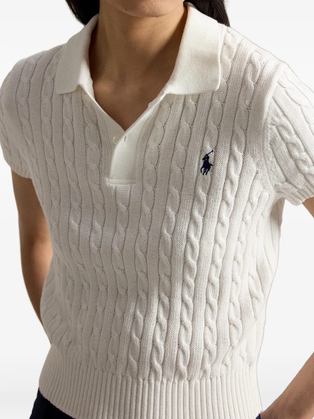 Polo Ralph Lauren Kabelgebreid cropped poloshirt Wit