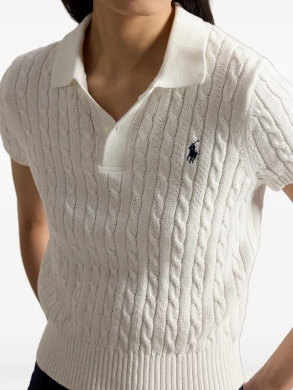 Polo Ralph Lauren Cropped cable-knit Polo Shirt | White | FARFETCH ZA