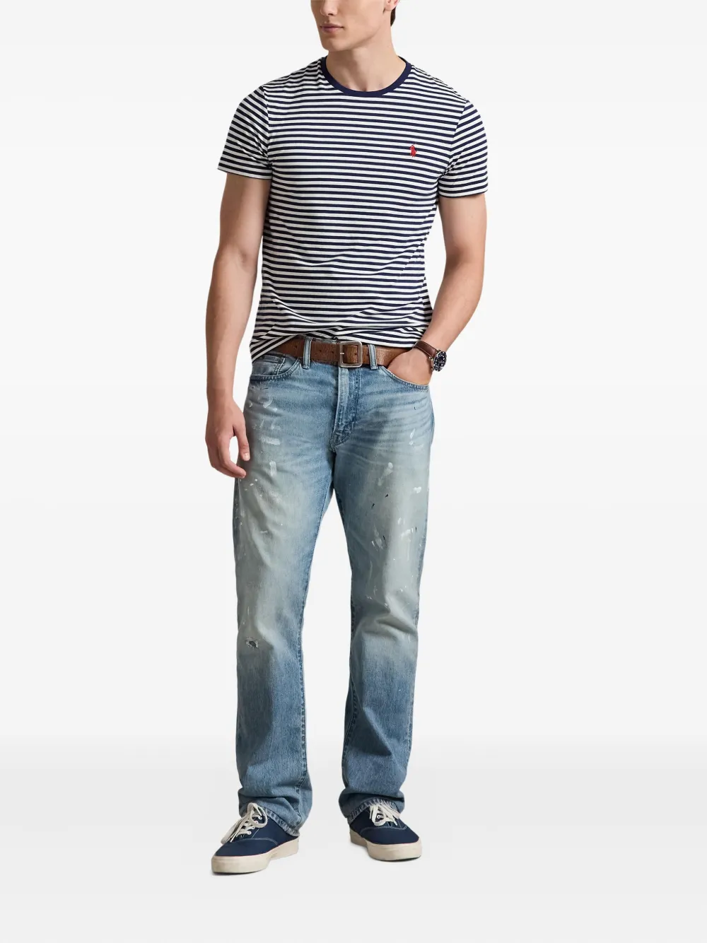 Polo Ralph Lauren Gestreept jersey T-shirt met borduurwerk Blauw