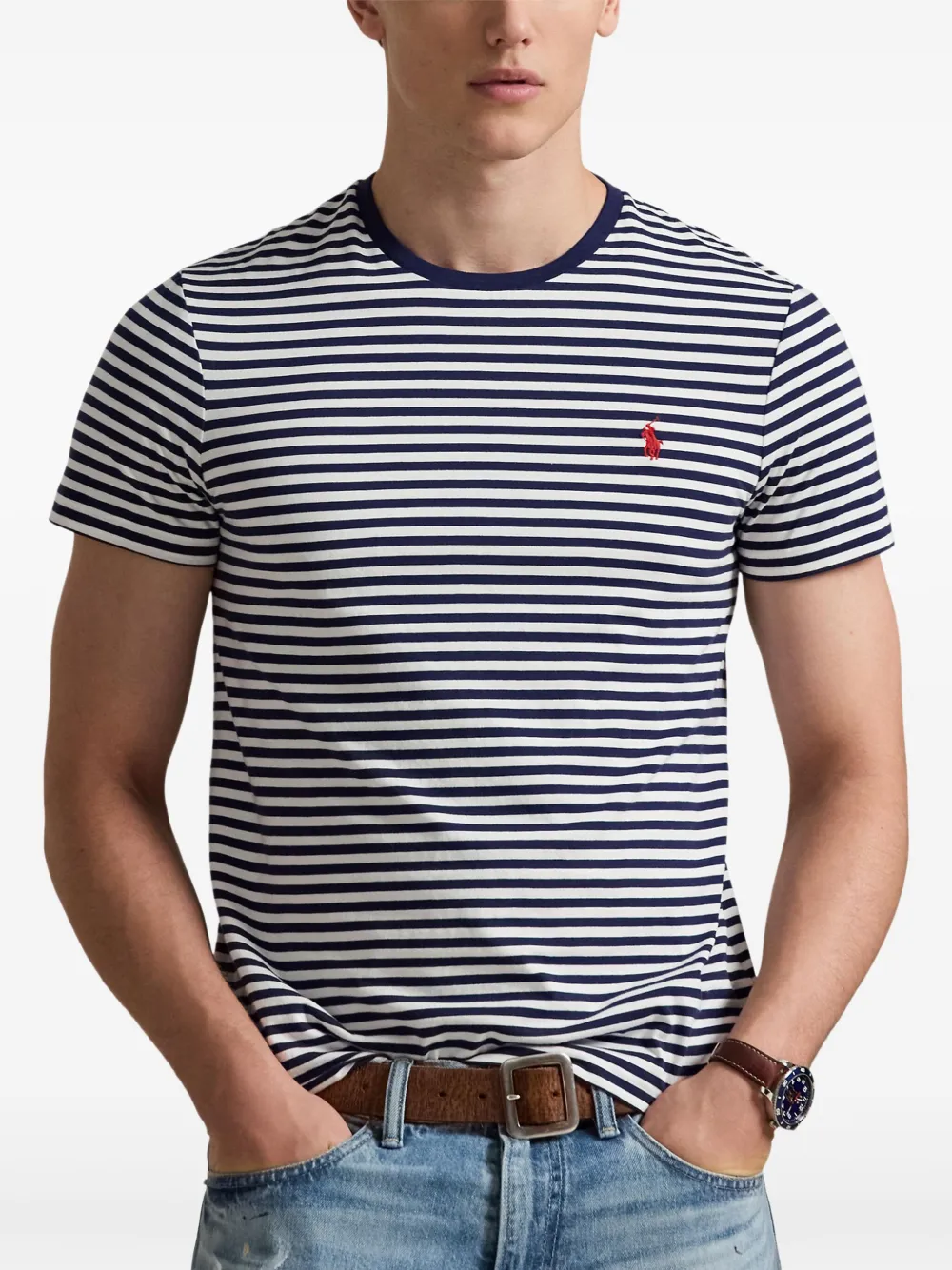 Polo Ralph Lauren Gestreept jersey T-shirt met borduurwerk Blauw
