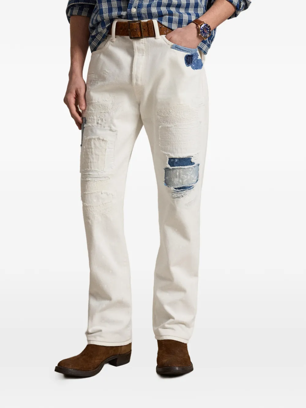 Polo Ralph Lauren Heritage jeans met patchwork Wit