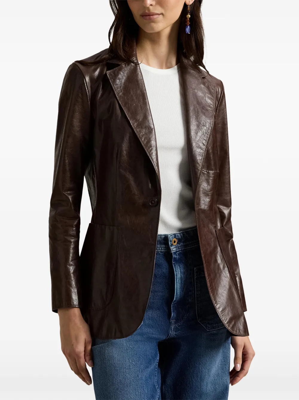Polo Ralph Lauren Paper leren blazer Bruin
