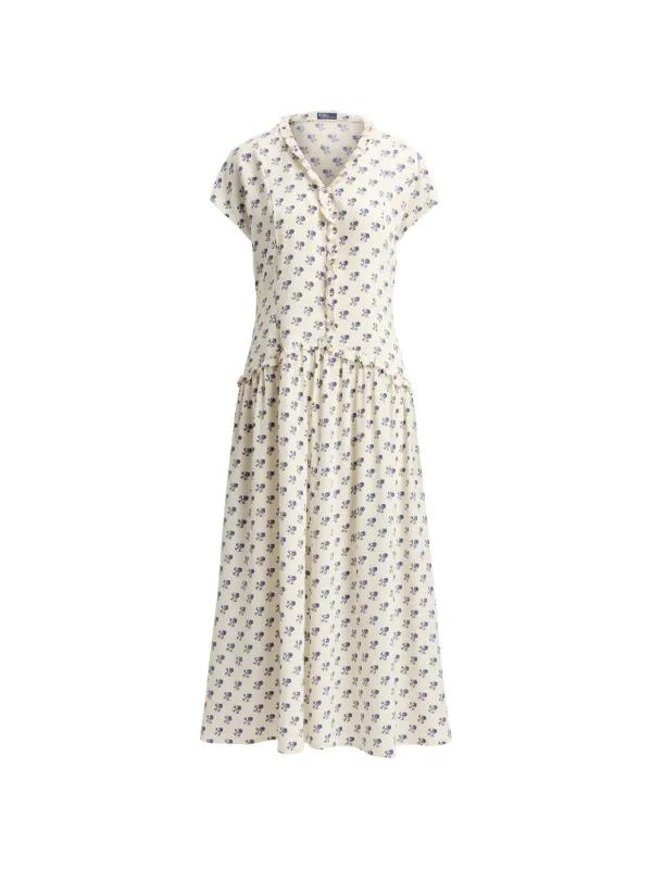 Polo Ralph Lauren Ruffled Floral Midi Dress in White