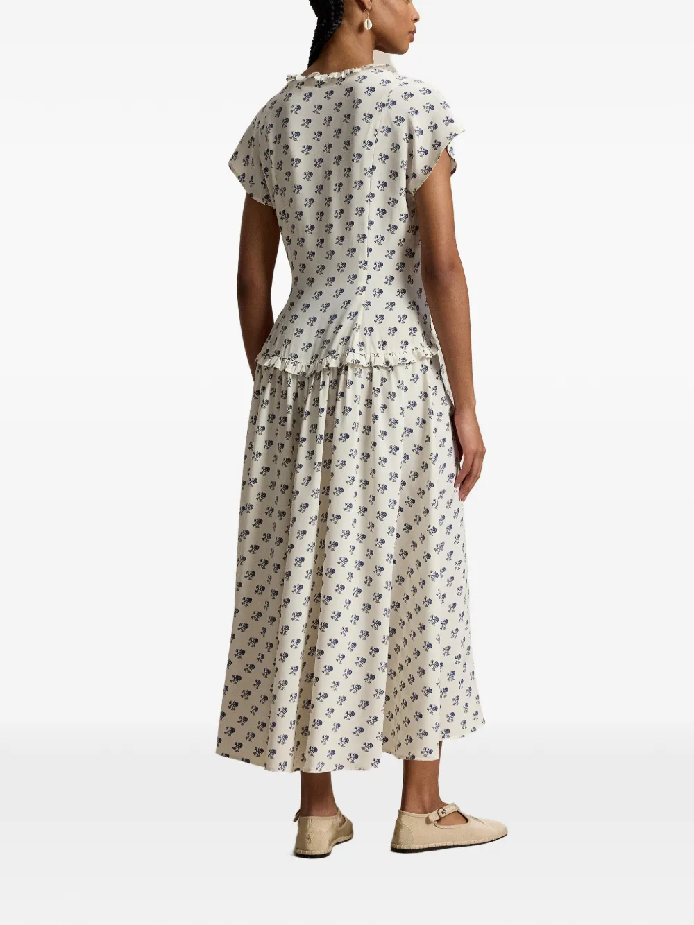 Polo Ralph Lauren Midi-jurk met ruches en bloemenprint Wit