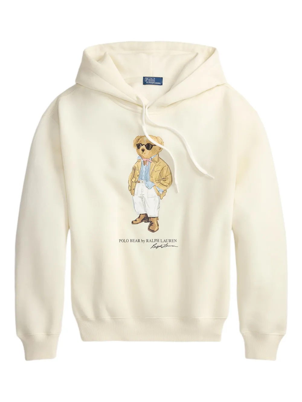 Polo Ralph Lauren Bear Hoodie Top Graphic Print Ribbed Cuffs In Neutral