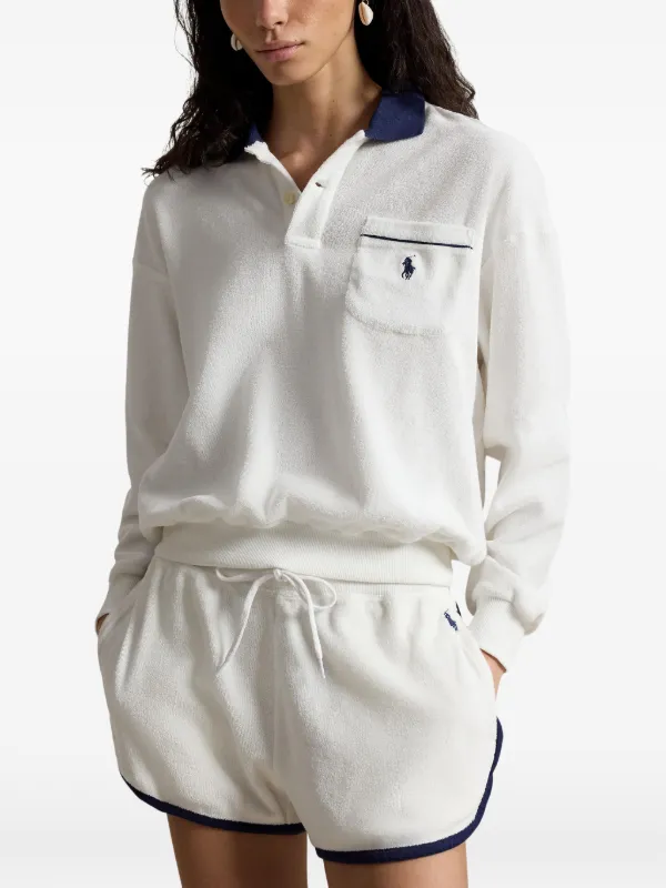 Polo Ralph Lauren Terry long-sleeve Polo Top | White | FARFETCH