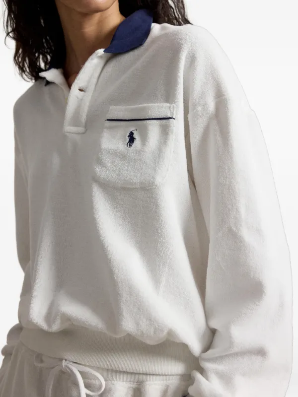 Polo Ralph Lauren Terry long-sleeve Polo Top | White | FARFETCH
