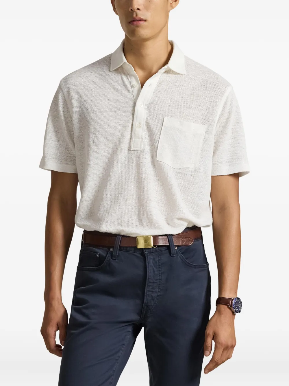 Polo Ralph Lauren Linnen piqué poloshirt met zak Wit