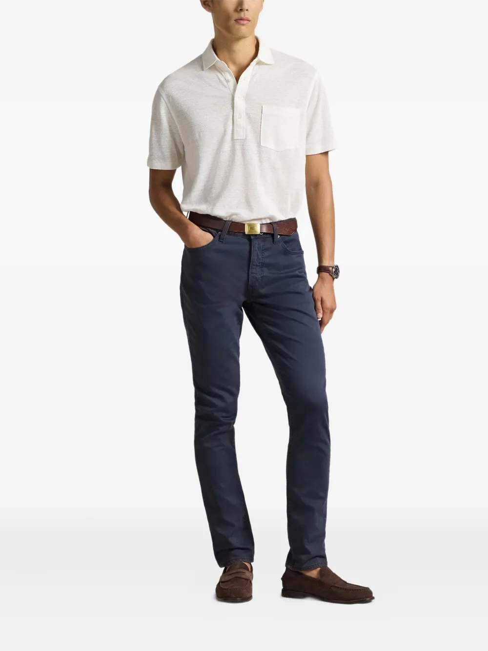 Polo Ralph Lauren Linnen piqué poloshirt met zak Wit