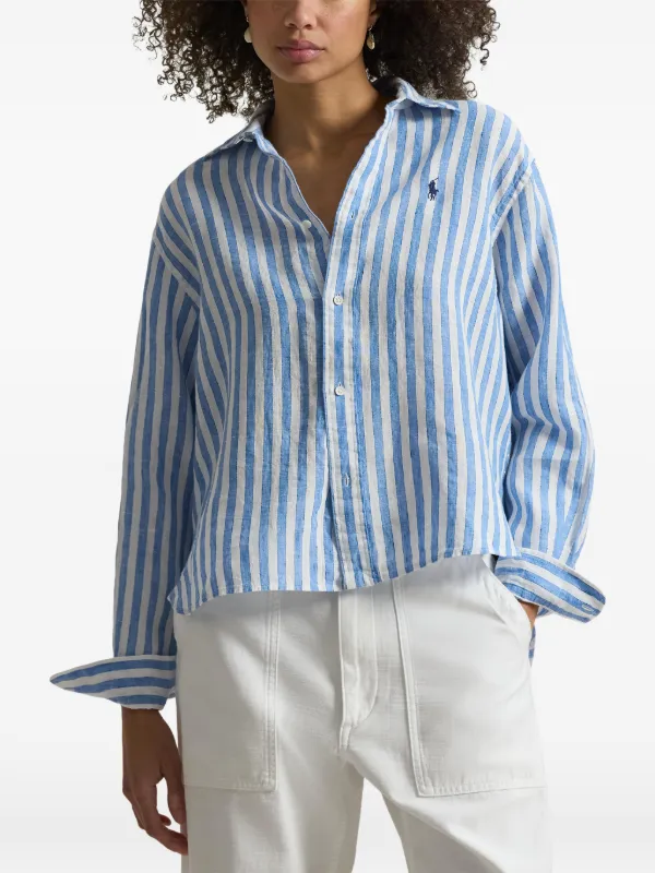 POLO RALPHLAUREN ストライプ リネンシャツ ゆったり ブルー 青 Polo Ralph Lauren ストライプ リネンシャツ | ブルー | FARFETCH JP