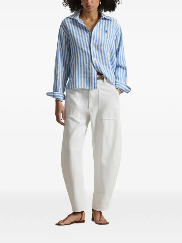 Polo Ralph Lauren リネン　ストライプシャツ Polo Ralph Lauren ストライプ リネンシャツ | ブルー | FARFETCH JP