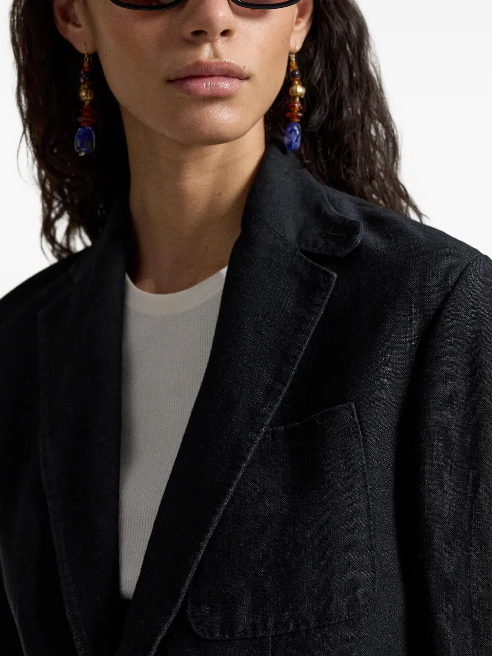 Polo Ralph Lauren Linnen blazer met enkele rij knopen Zwart