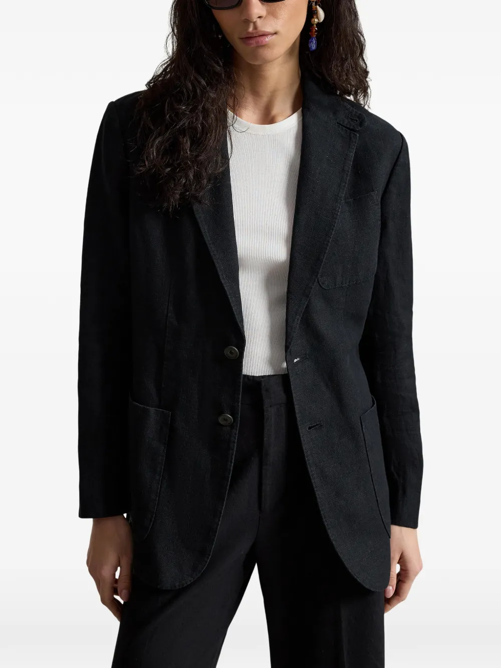 Polo Ralph Lauren Linnen blazer met enkele rij knopen Zwart
