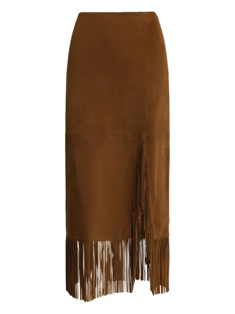 Polo Ralph Lauren suede fringed midi skirt