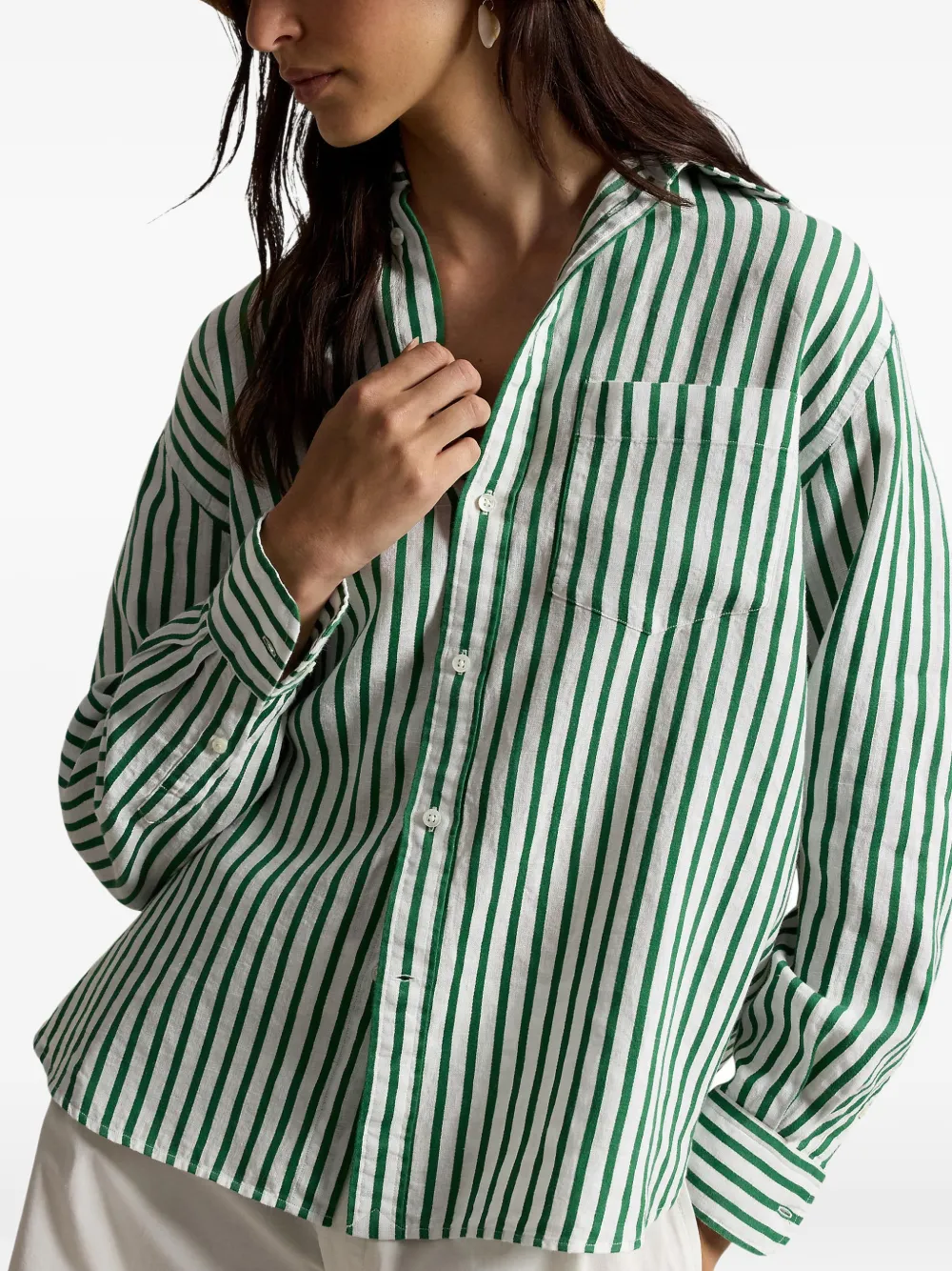 Polo Ralph Lauren Striped Pocket Light Shirt in Green, view 3