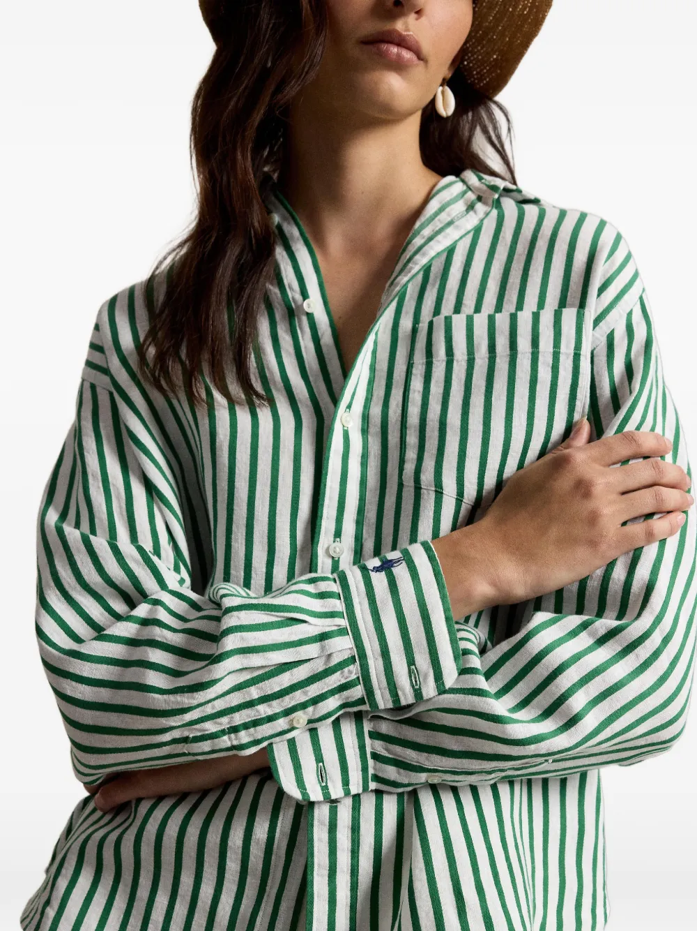 Polo Ralph Lauren Striped Pocket Light Shirt in Green, view 5