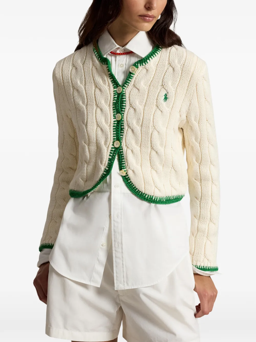  Polo Ralph Lauren Contrast-trim Cable-knit Cardigan - Neutrals 