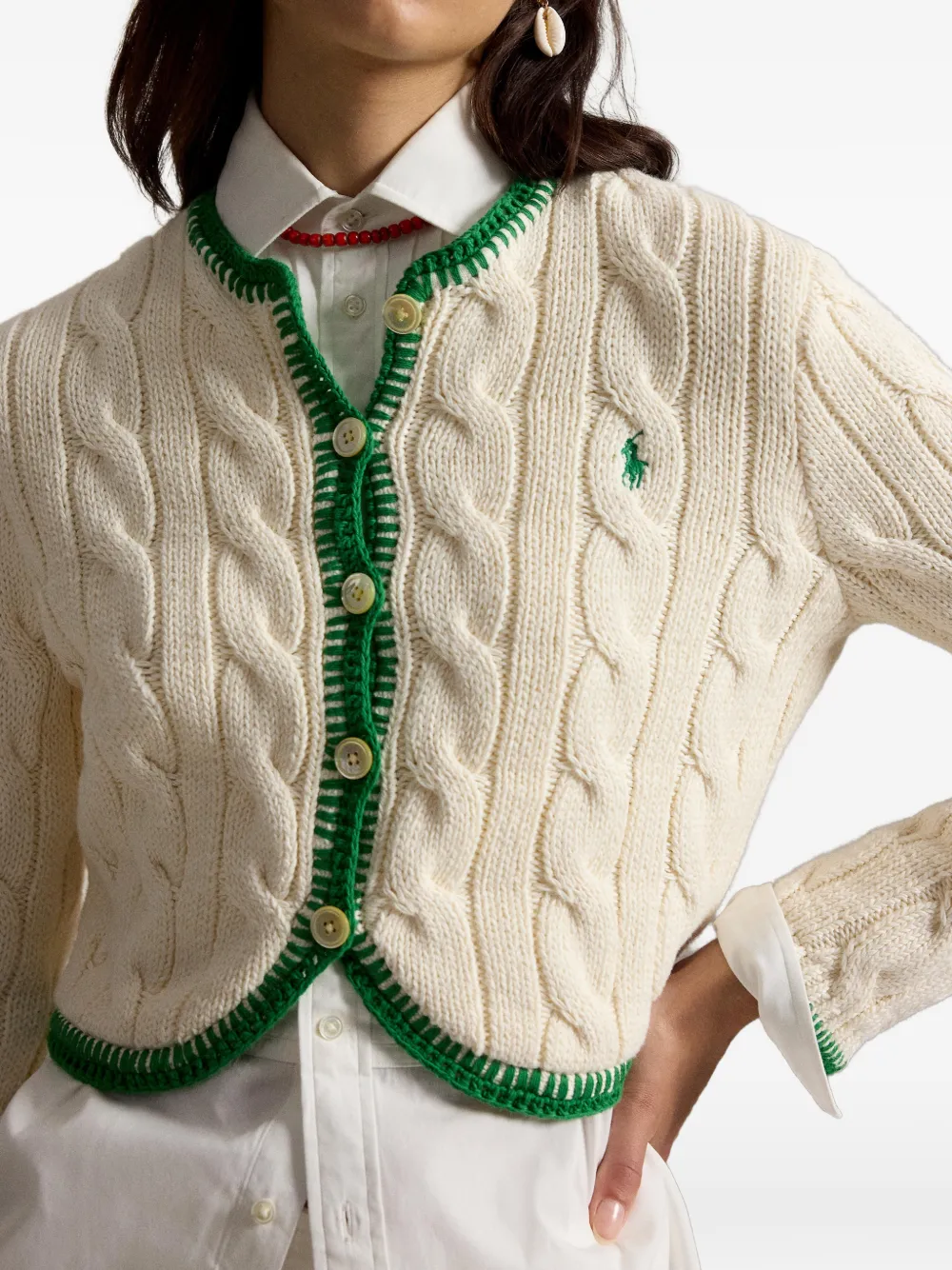 Polo Ralph Lauren Kabelgebreid vest met contrasterende afwerking Beige