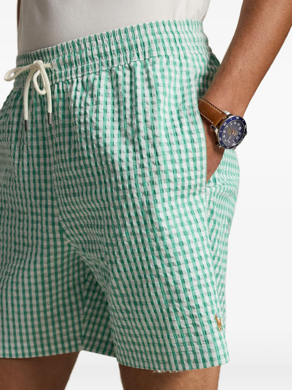 gingham-pattern drawstring swim short