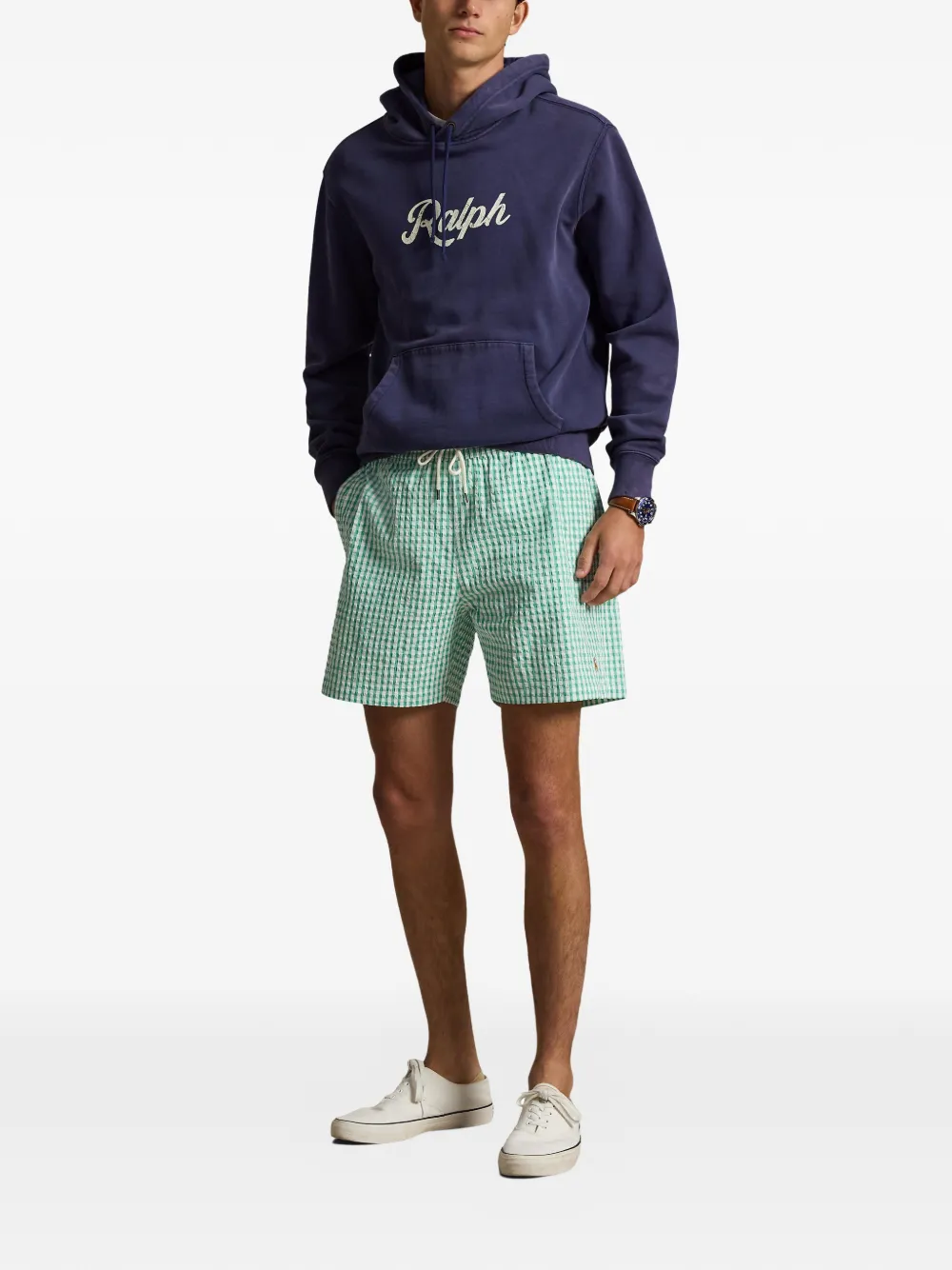 gingham-pattern drawstring swim short