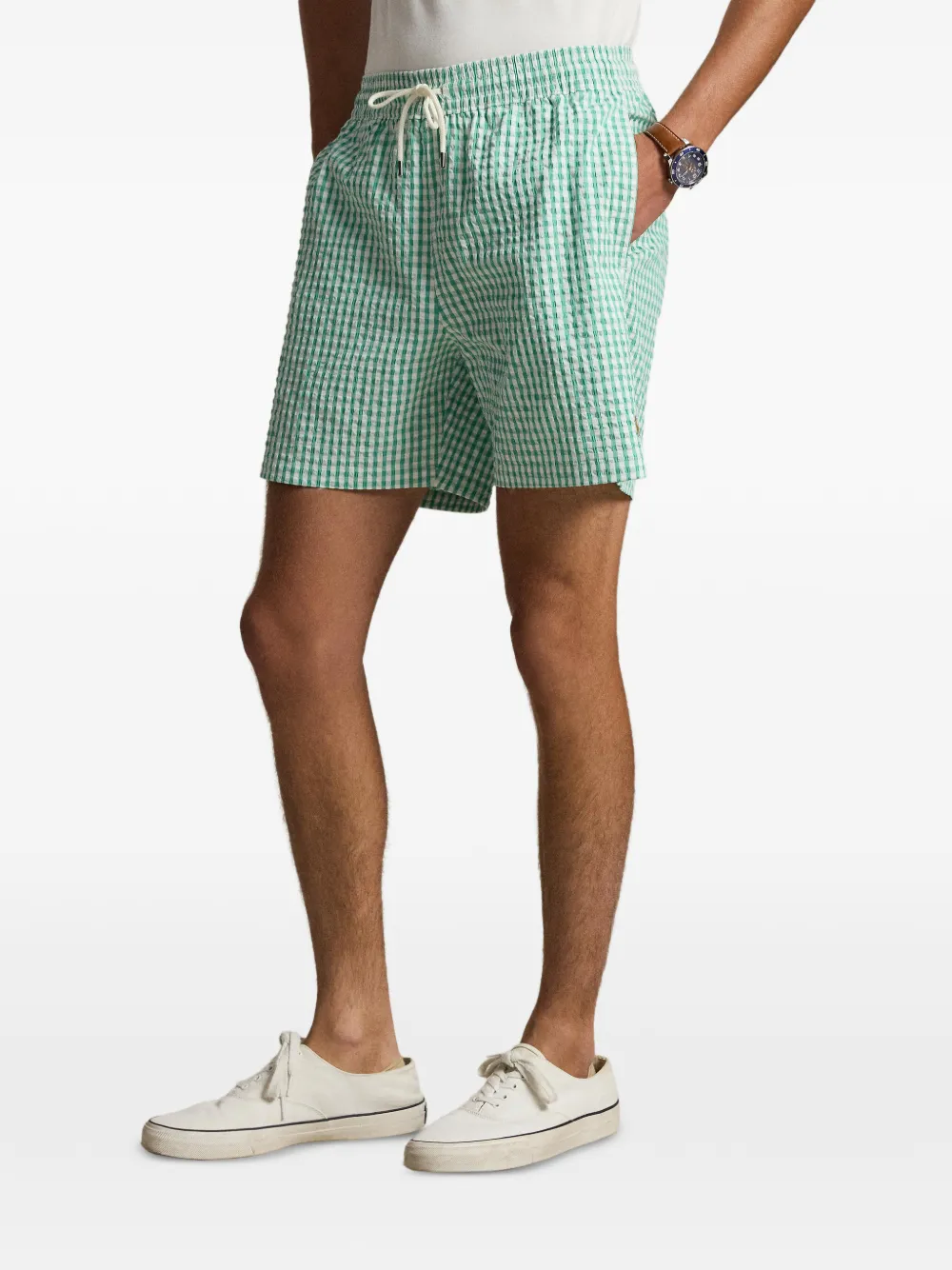 gingham-pattern drawstring swim short