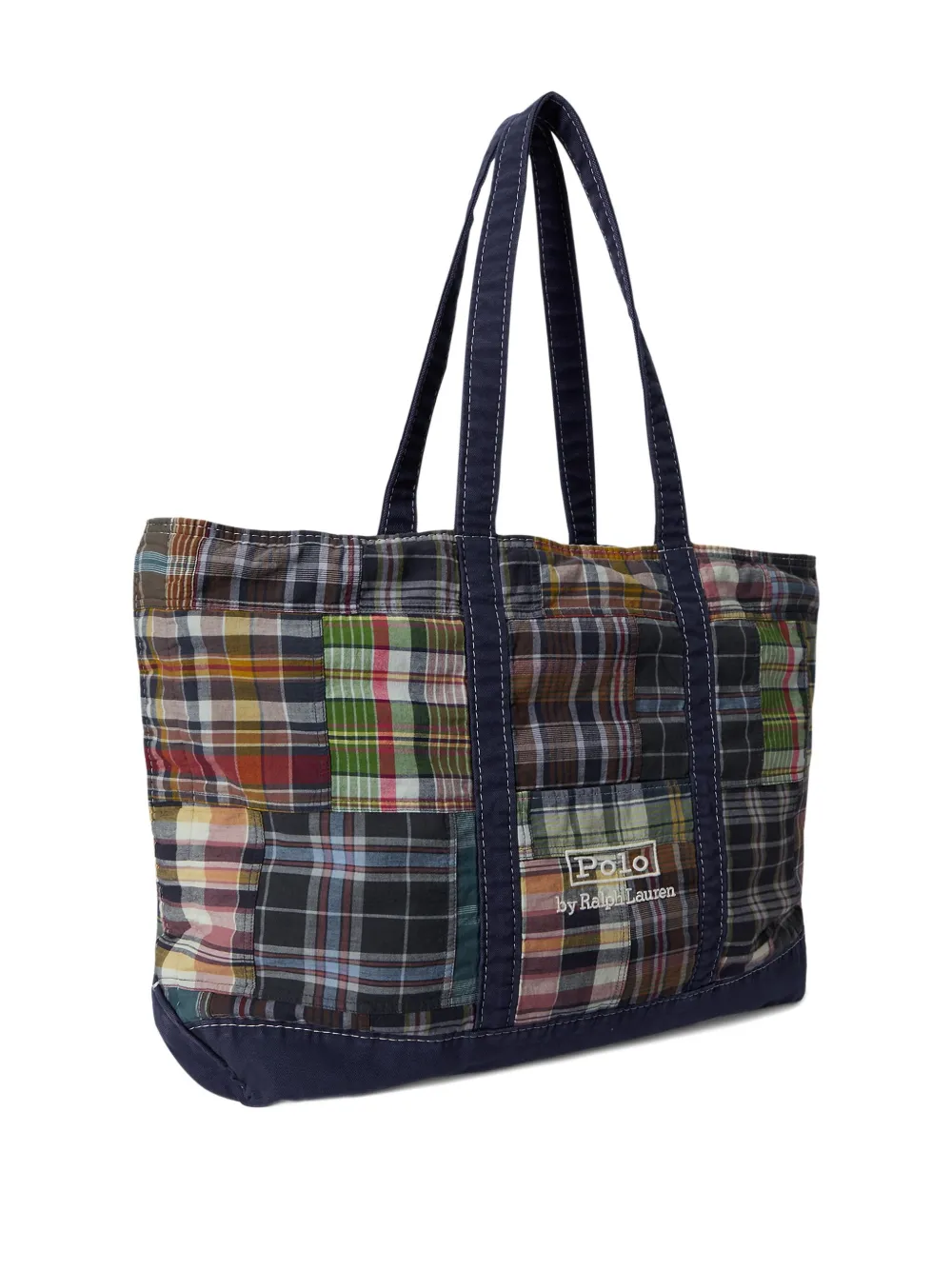 Polo Ralph Lauren Madras shopper met patchwork Blauw