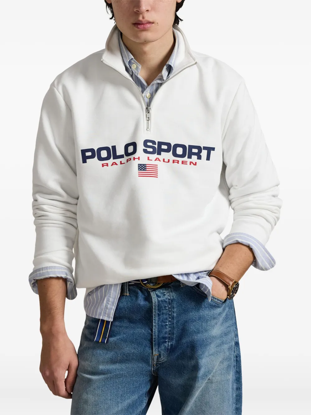 Polo Ralph Lauren Moletom Com Estampa De Zíper | Branco | FARFETCH BR