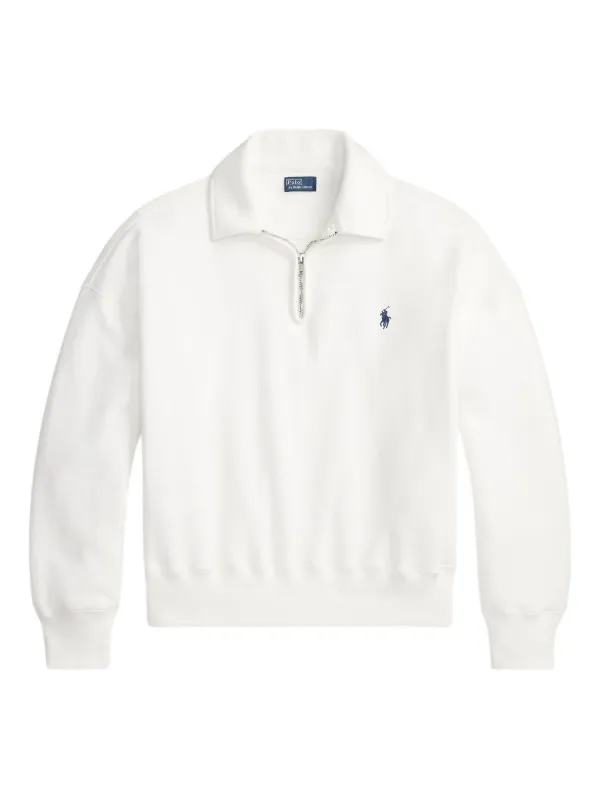トップス 00s polo by ralph lauren swag flexwitme Polo Ralph Lauren Moletom Com Bordado e Zíper Na Gola | Branco